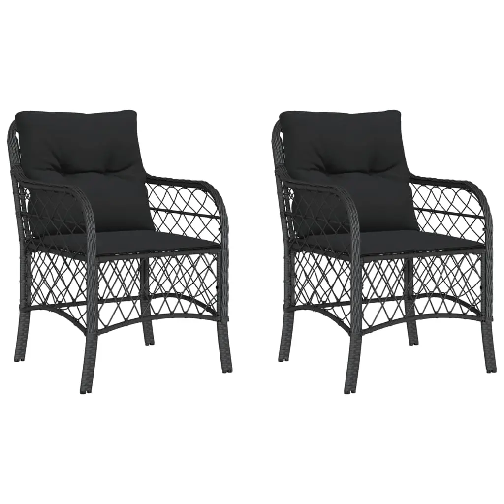 Garden Chairs with Cushions 2 pcs Black Poly Rattan 365153 - Furniture