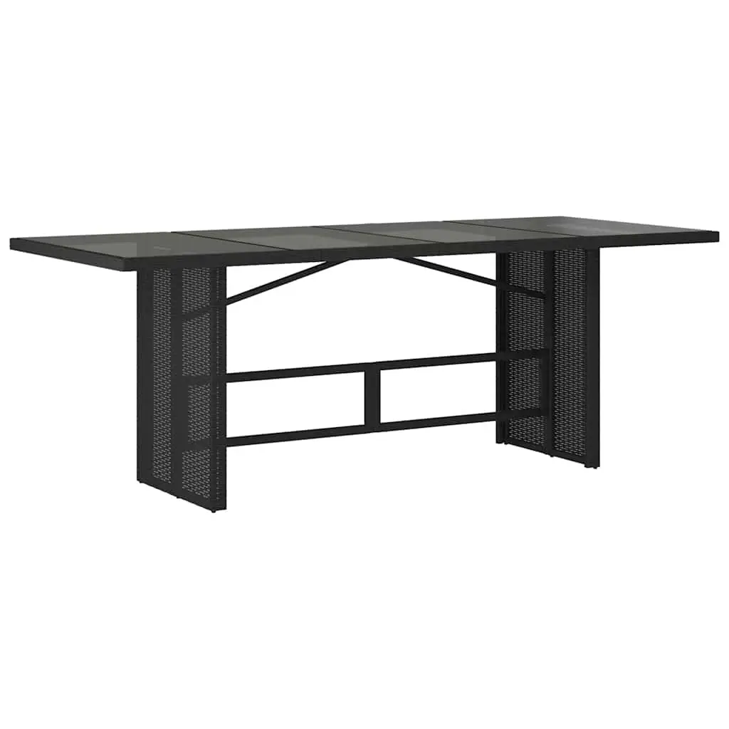 Garden Table with Glass Top Black 190x80x74 cm Poly Rattan 365304 - Furniture