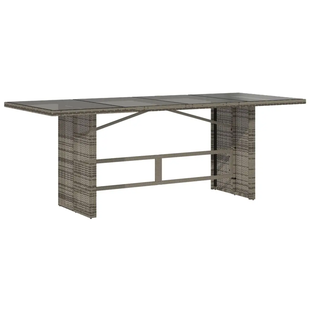 Garden Table with Glass Top Grey 190x80x74 cm Poly Rattan 365306 - Furniture