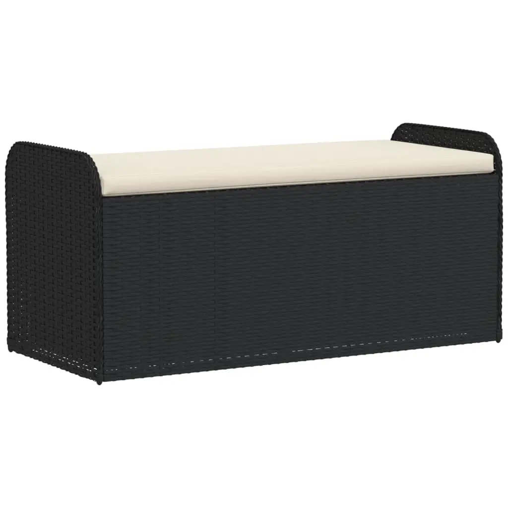 Storage Bench with Cushion Black 115x51x52 cm Poly Rattan 365727 - Furniture