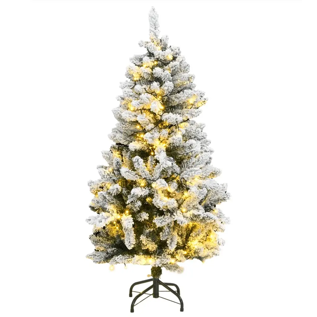 Artificial Hinged Christmas Tree 150 LEDs & Flocked Snow 150 cm 3210082 - Home & Garden