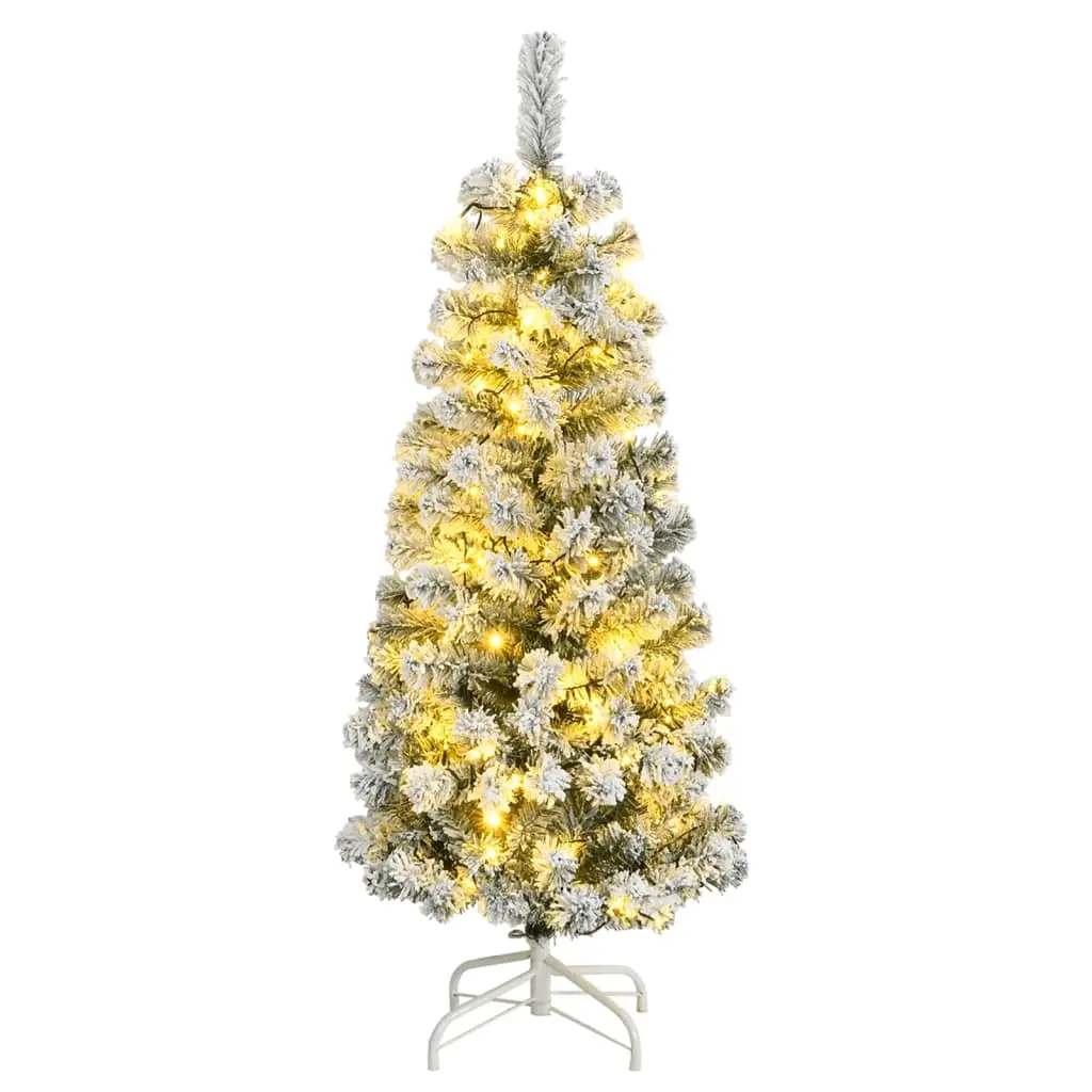 Artificial Hinged Christmas Tree 150 LEDs & Flocked Snow 120 cm 3210449 - Home & Garden