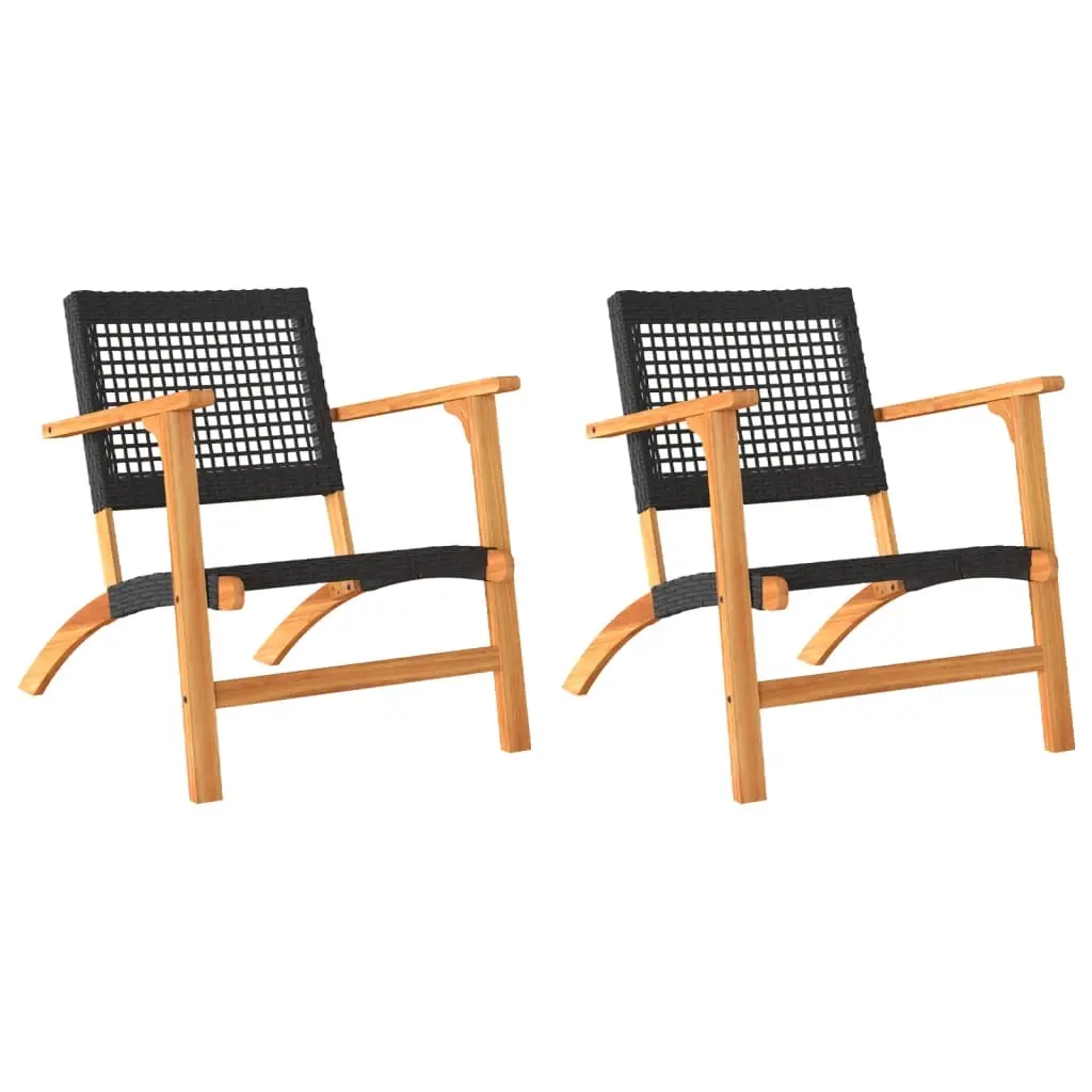 Garden Chairs 2 pcs Black Poly Rattan and Acacia Wood 365868 - Up to 65% off Outdoor Furniture