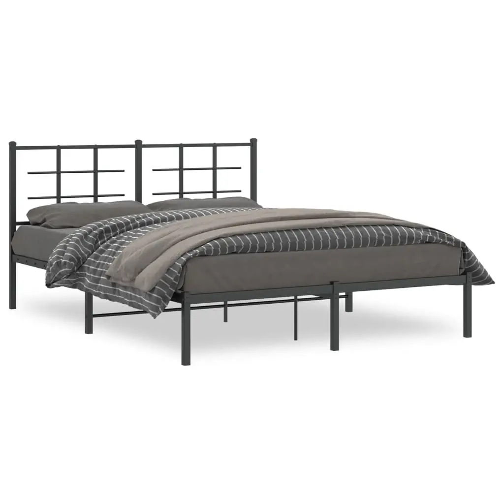 Metal Bed Frame without Mattress with Headboard Black 150x200 cm 355563 - Furniture