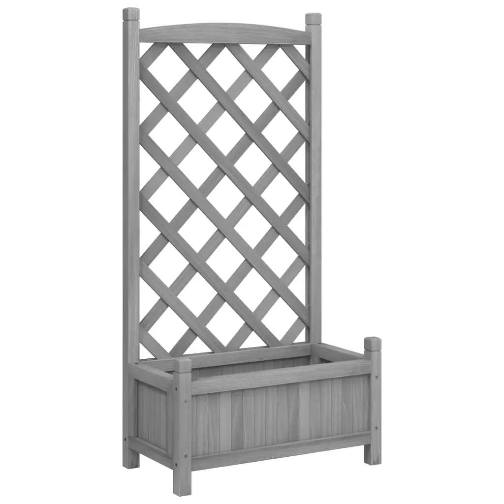 Planter with Trellis Grey Solid Wood Fir 365486 - Home & Garden
