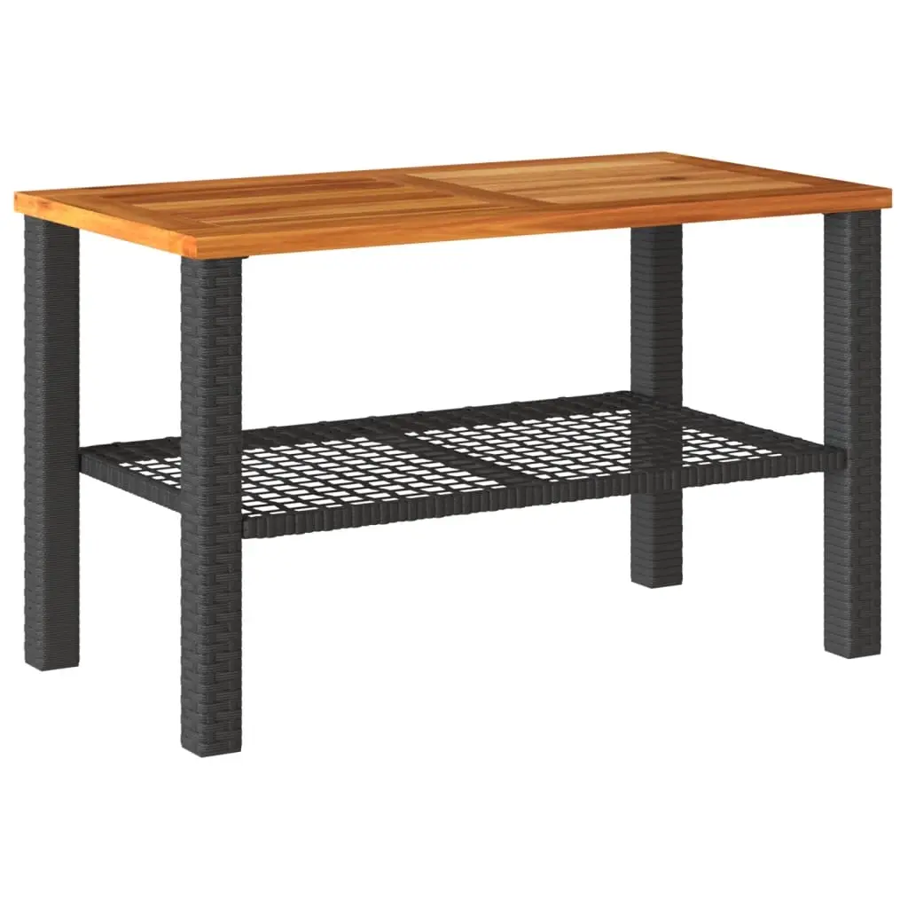 Garden Table Black 70x38x42 cm Poly Rattan Acacia Wood 366270 - Furniture