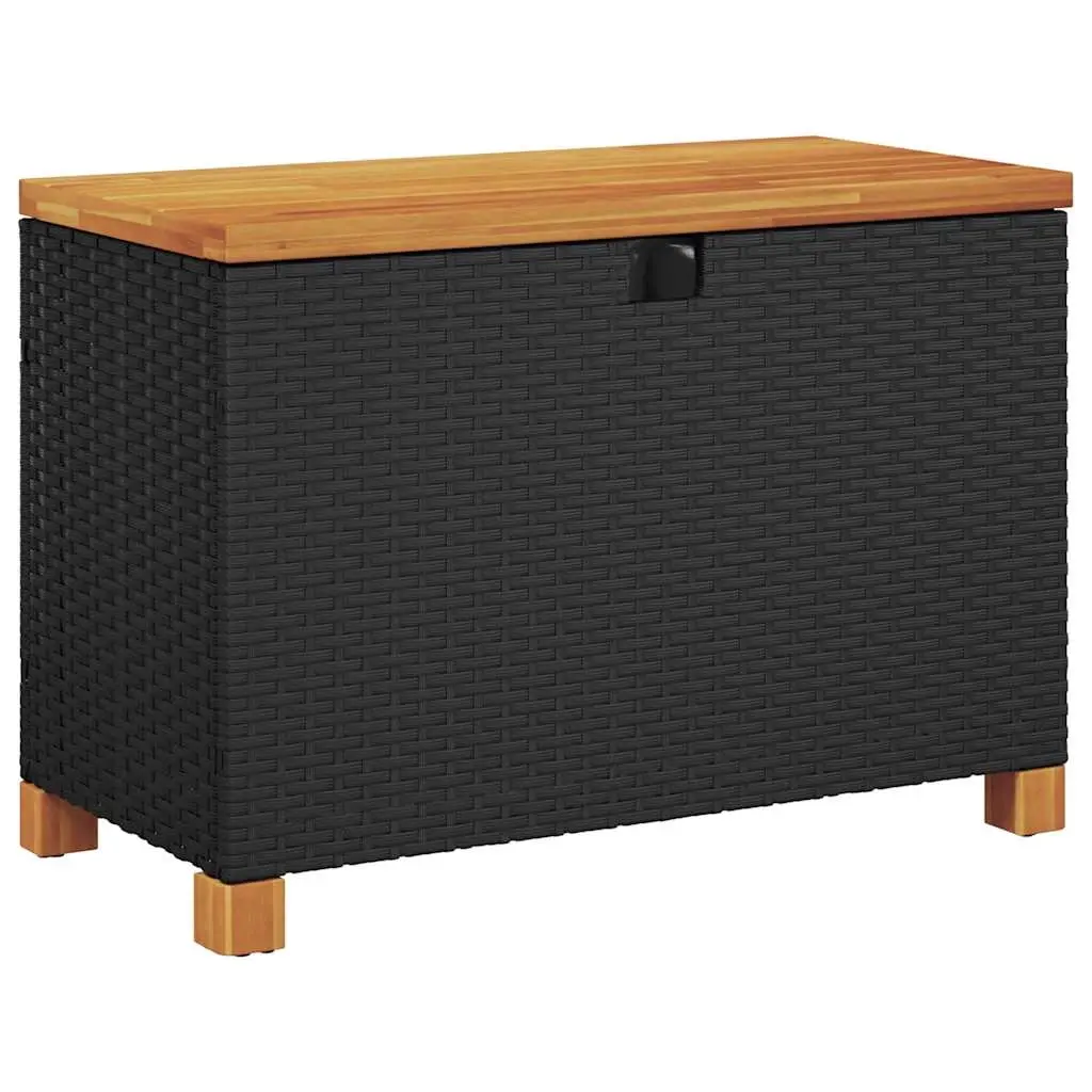 Garden Storage Box Black 80x40x48 cm Poly Rattan Acacia Wood 366282 - Furniture