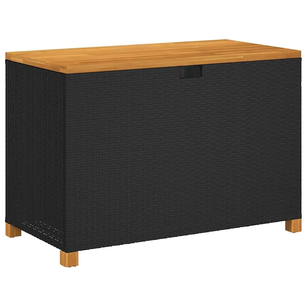 Garden Storage Box Black 110x55x63 cm Poly Rattan Acacia Wood 366285 - Furniture
