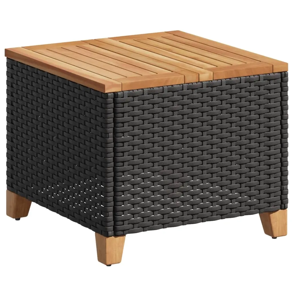 Garden Table Black 45x45x37 cm Poly Rattan Acacia Wood 366325 - Furniture