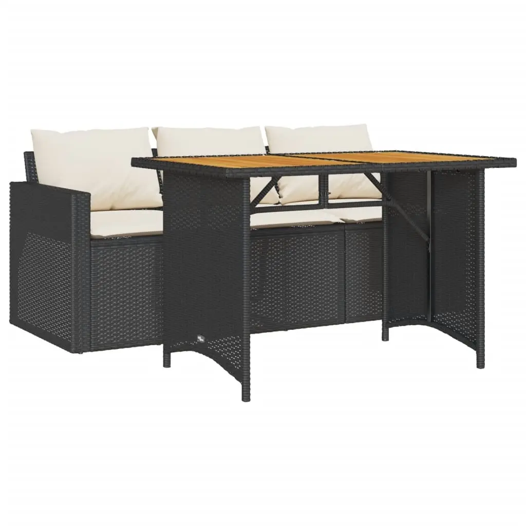 2 Piece Garden Dining Set with Cushions Black Poly Rattan 366336 - Furniture