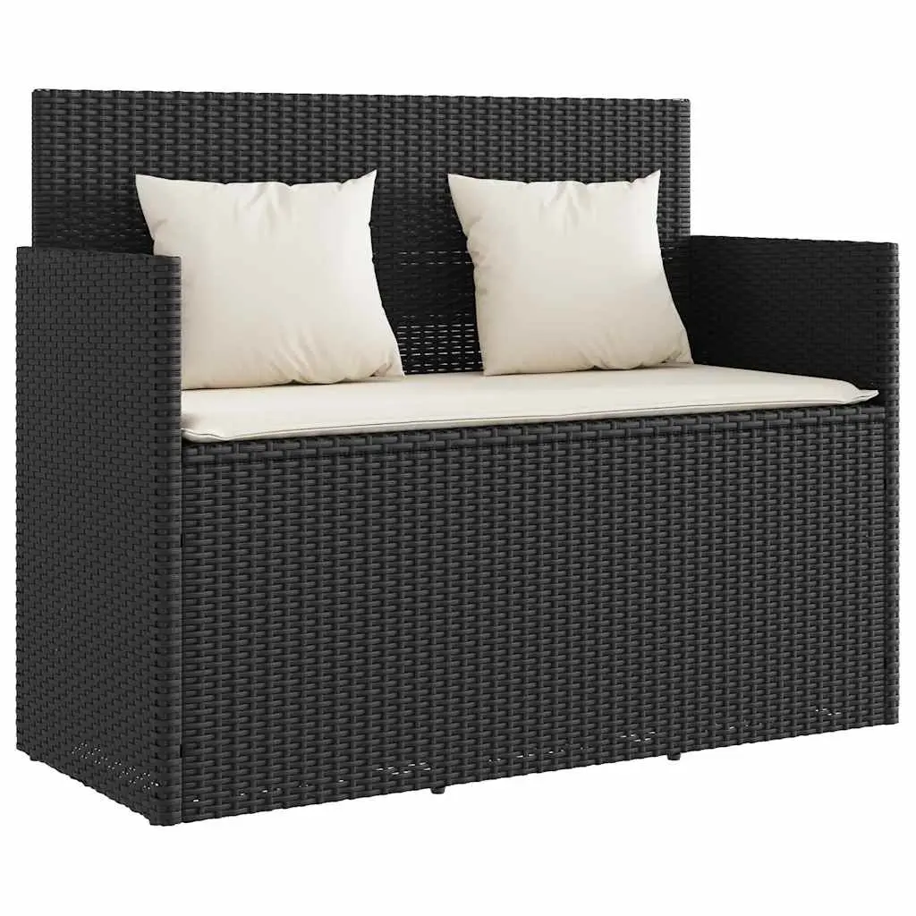 Garden Bench with Cushions Black Poly Rattan 365760 - Furniture