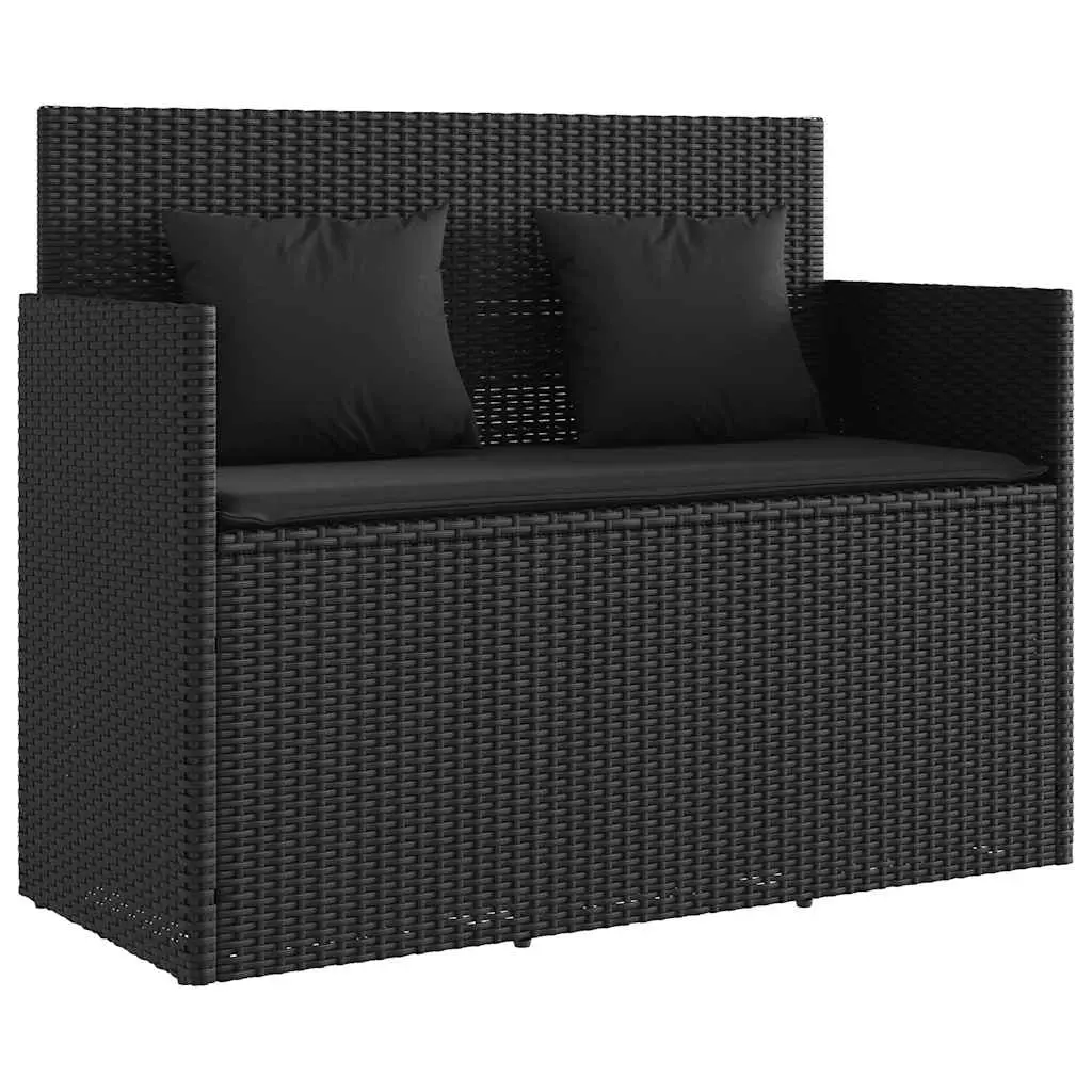 Garden Bench with Cushions Black Poly Rattan 365761 - Up to 65% off Outdoor Furniture