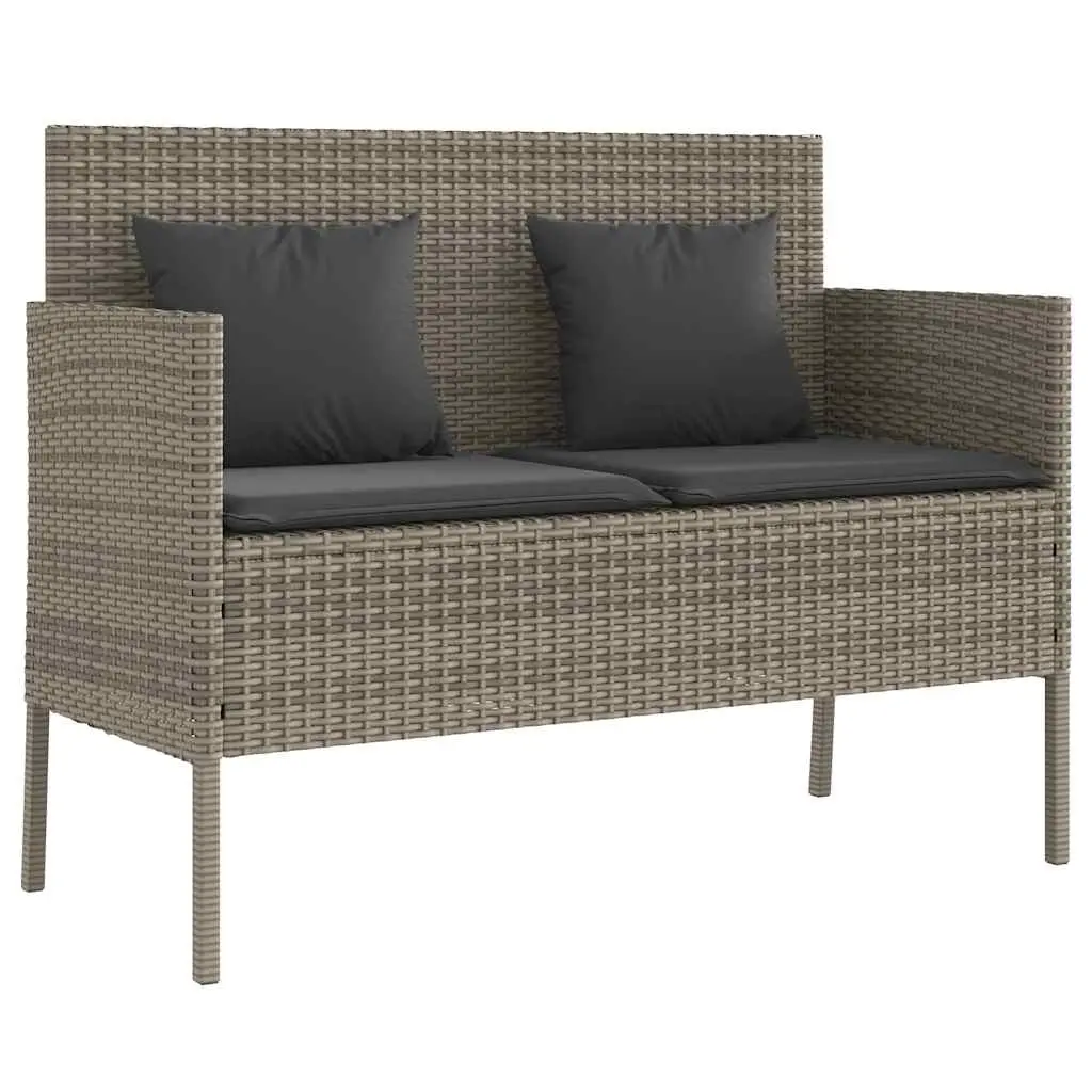 Garden Bench with Cushions Grey Poly Rattan 365773 - Furniture