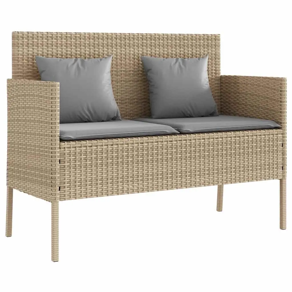 Garden Bench with Cushions Beige Poly Rattan 365775 - Furniture