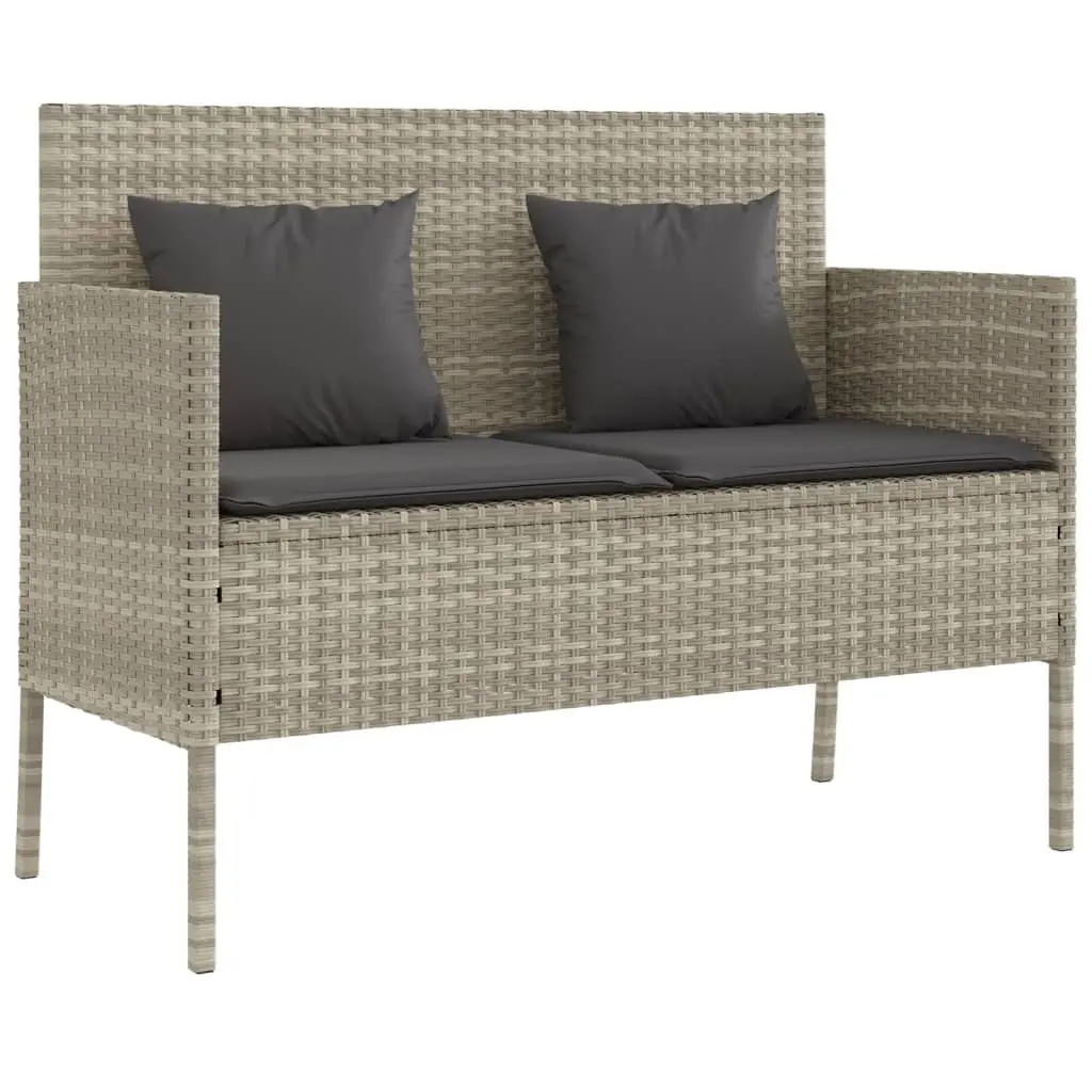 Garden Bench with Cushions Light Grey Poly Rattan 365776 - Furniture