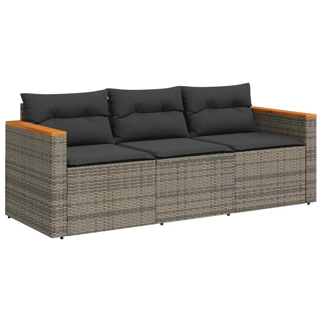 Garden Sofa with Cushions 3-Seater Grey Poly Rattan 365830