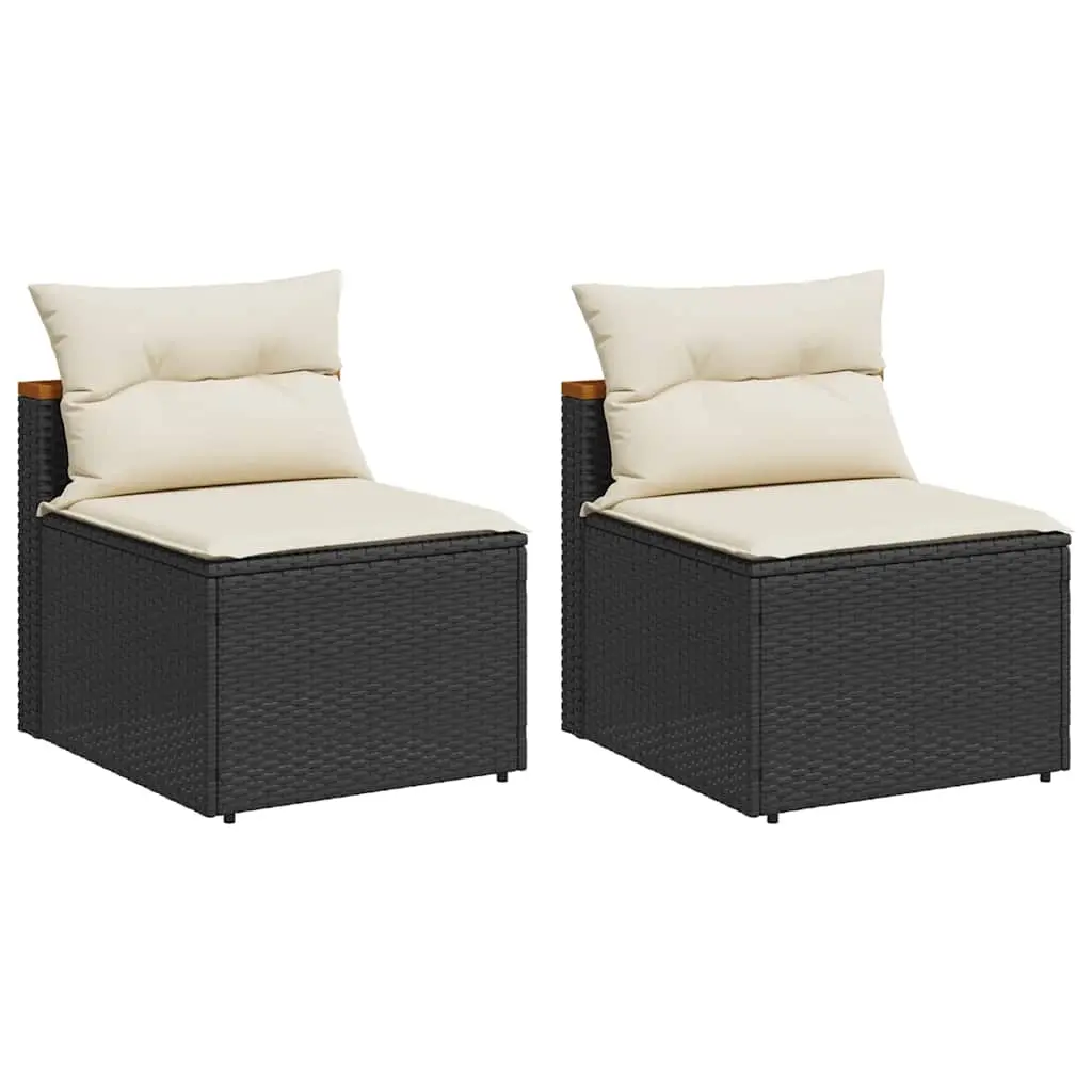 Garden Sofas Armless with Cushions 2 pcs Black Poly Rattan 365832 - Furniture