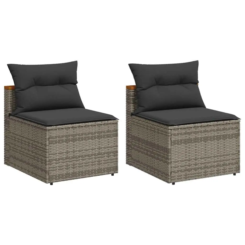 Garden Sofas Armless with Cushions 2 pcs Grey Poly Rattan 365833 - Furniture