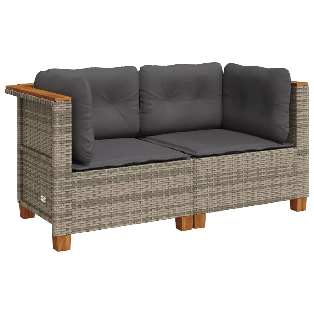 Garden Sofas Corner with Cushions 2 pcs Grey Poly Rattan 365915 - Furniture