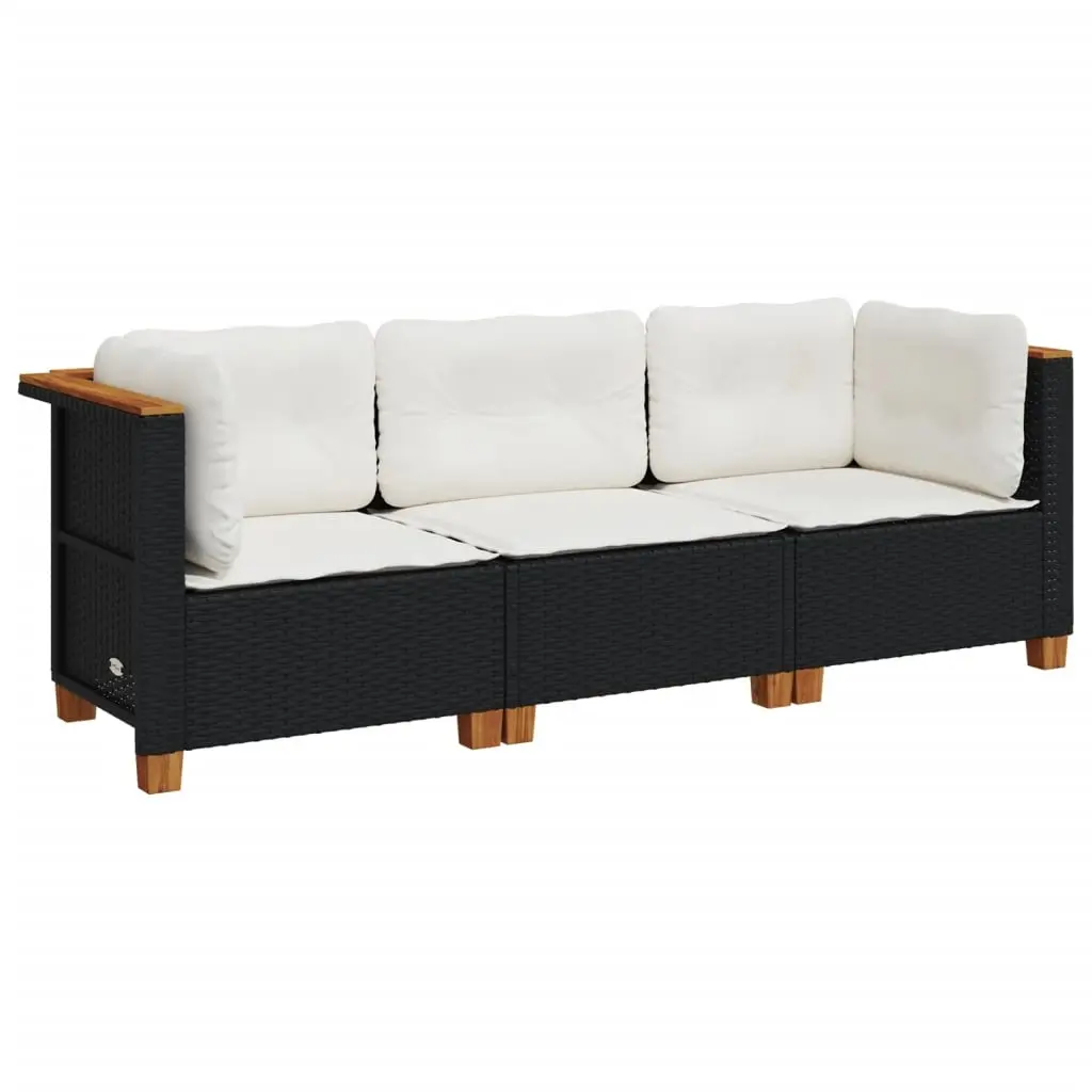 Garden Sofa with Cushions 3-Seater Black Poly Rattan 365917