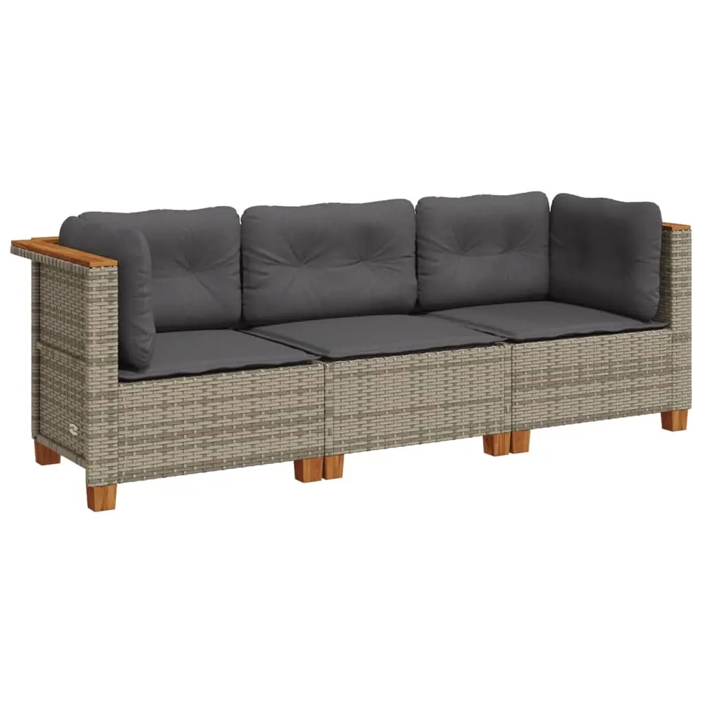 Garden Sofa with Cushions 3-Seater Grey Poly Rattan 365918