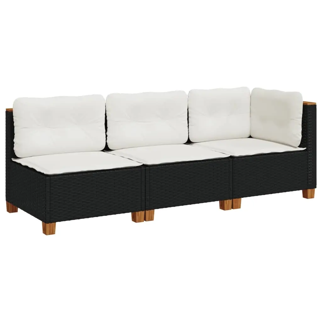 Garden Sofa with Cushions 3-Seater Black Poly Rattan 365920