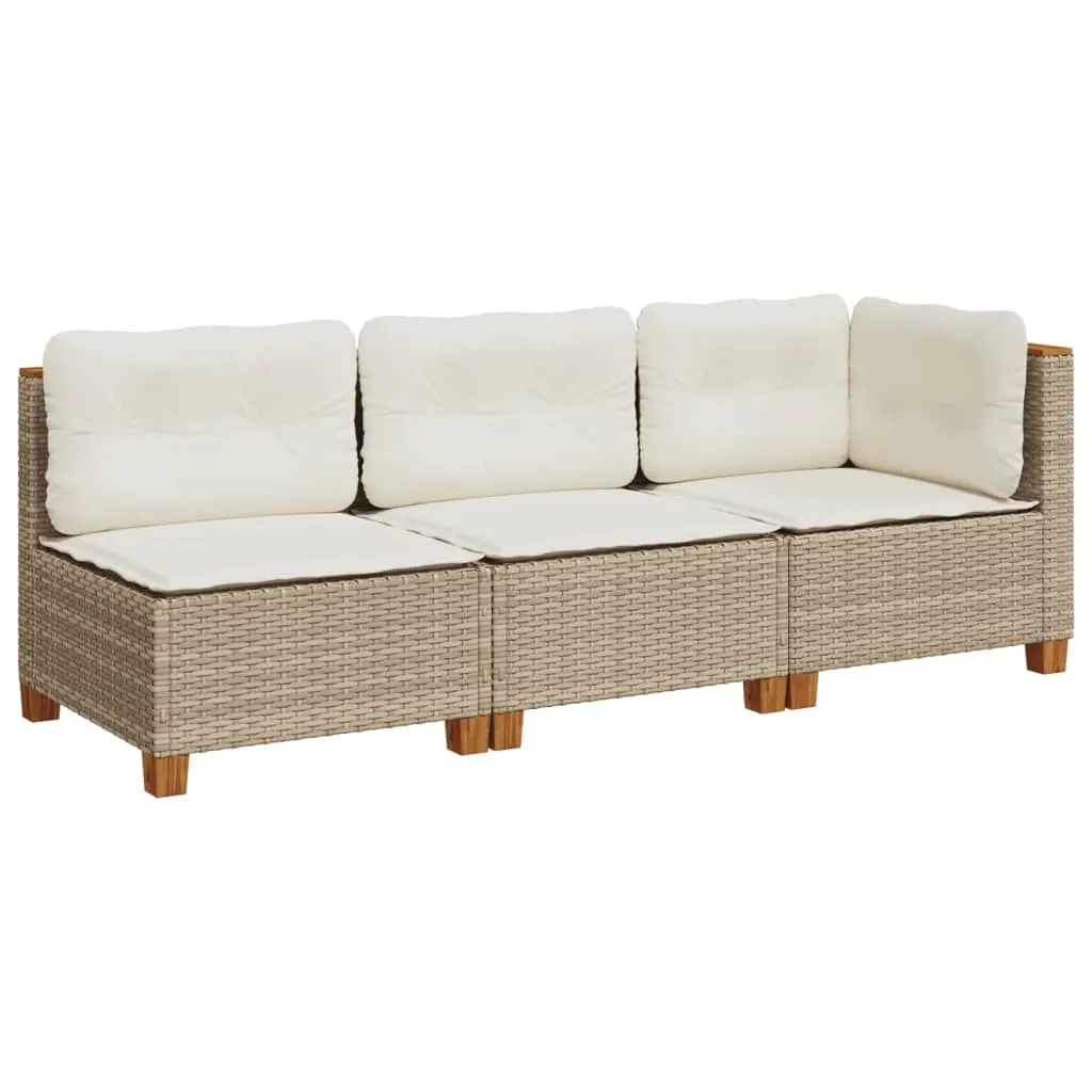 Garden Sofa with Cushions 3-Seater Beige Poly Rattan 365922