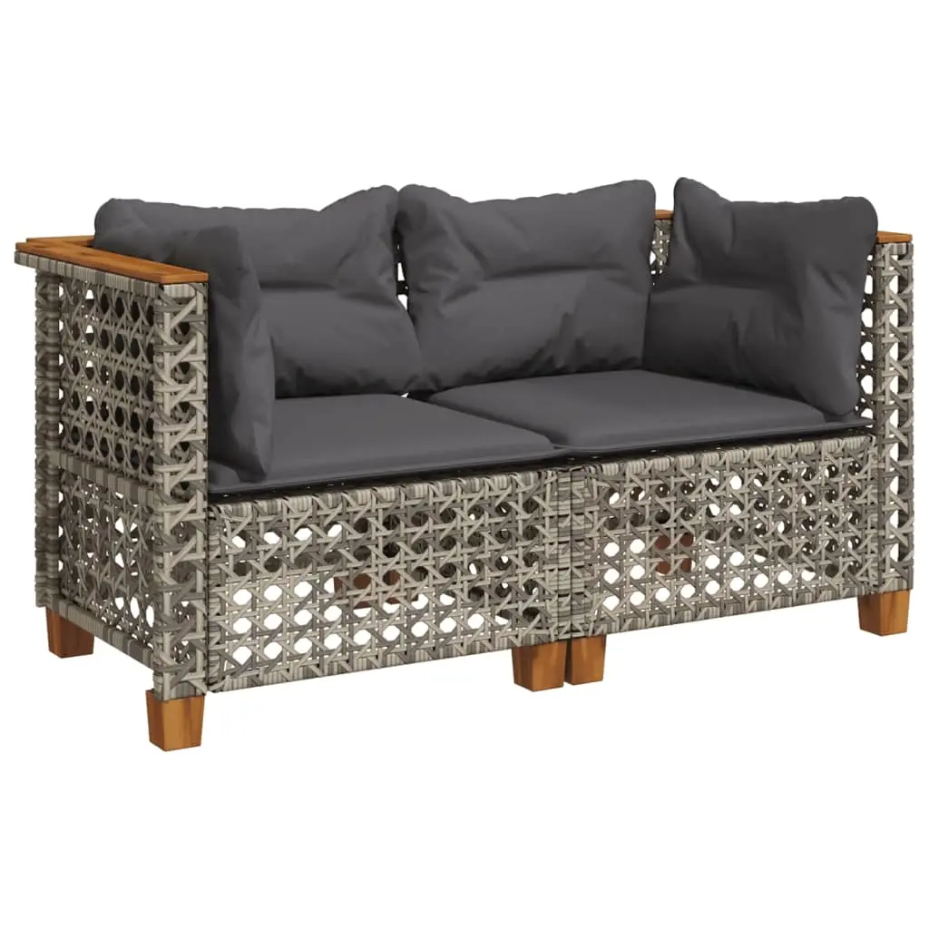 Garden Sofas Corner with Cushions 2 pcs Grey Poly Rattan 365936 - Furniture