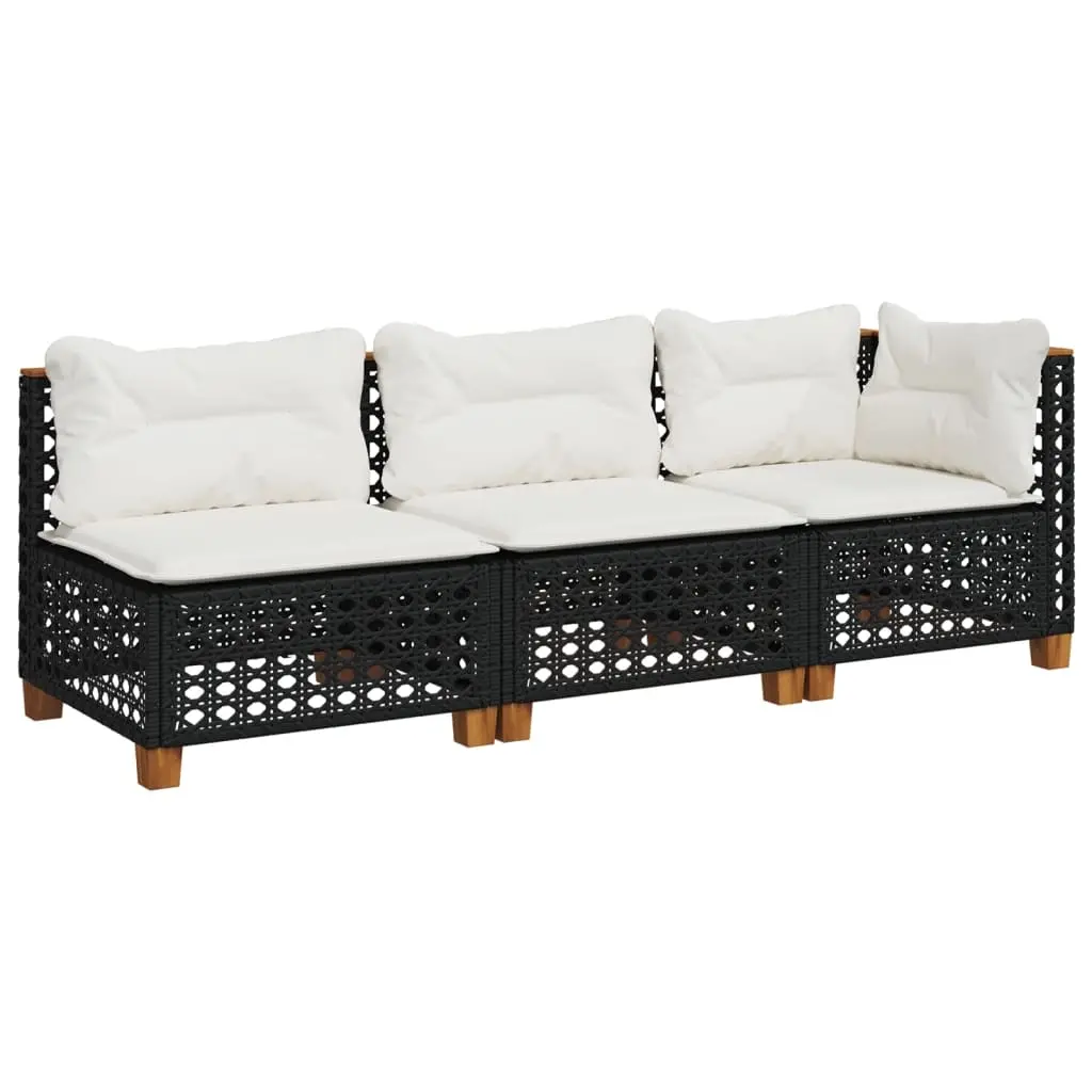 Garden Sofa with Cushions 3-Seater Black Poly Rattan 365941