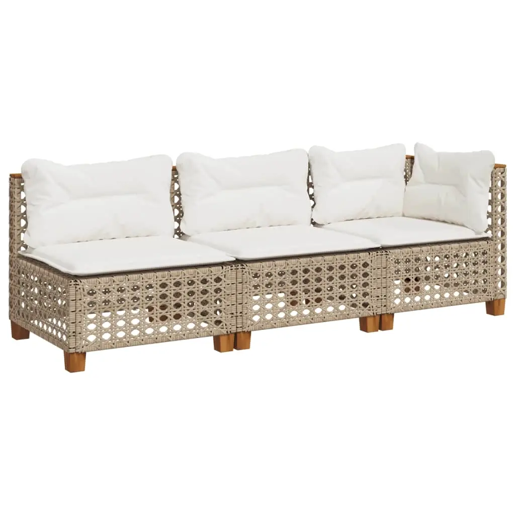 Garden Sofa with Cushions 3-Seater Beige Poly Rattan 365943