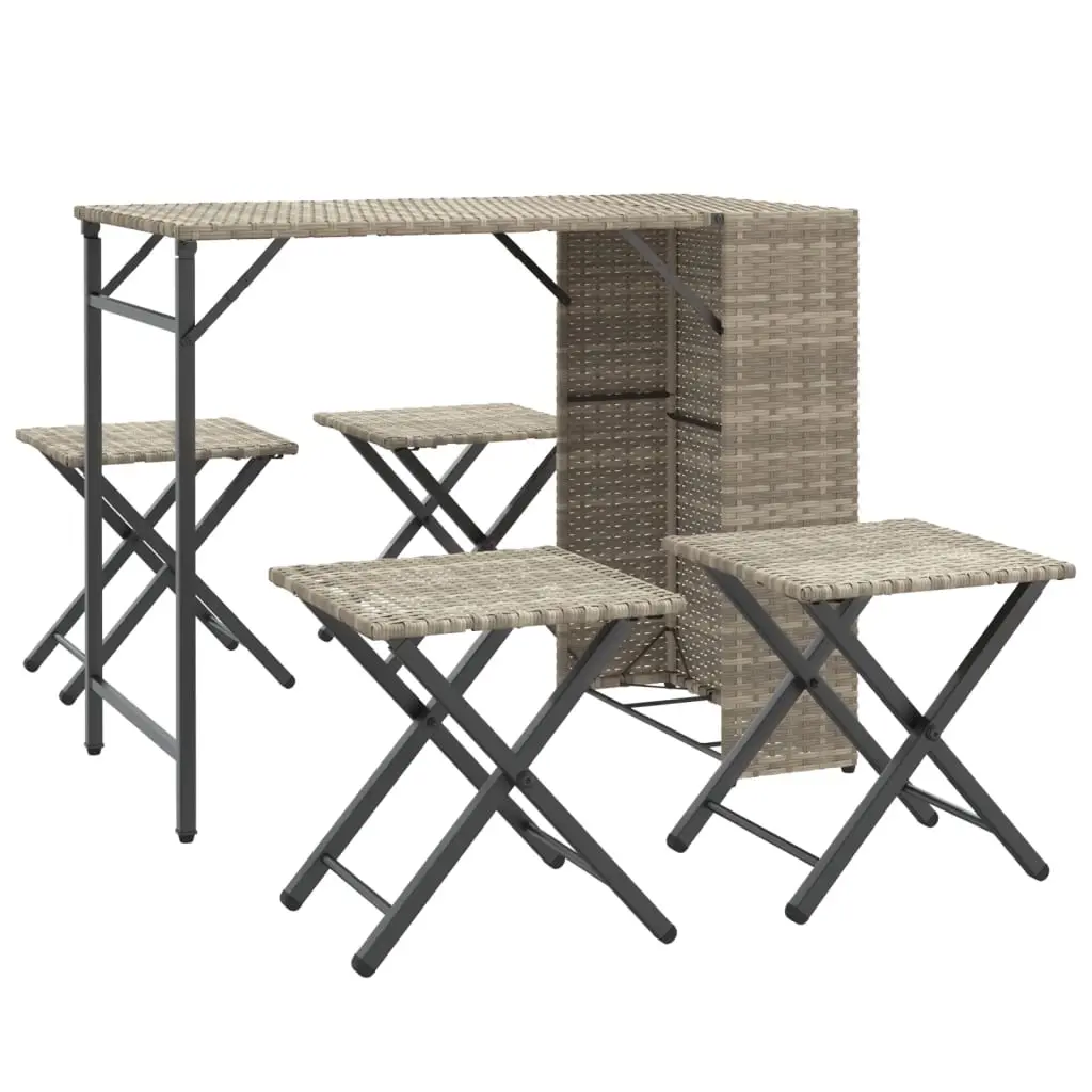 5 Piece Garden Dining Set Foldable Light Grey Poly Rattan 365948 - Furniture