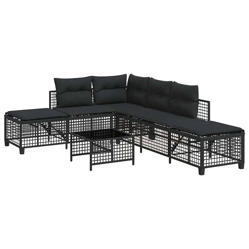 3 Piece Corner Garden Sofa Set with Cushions Black Poly Rattan 365444 - Furniture