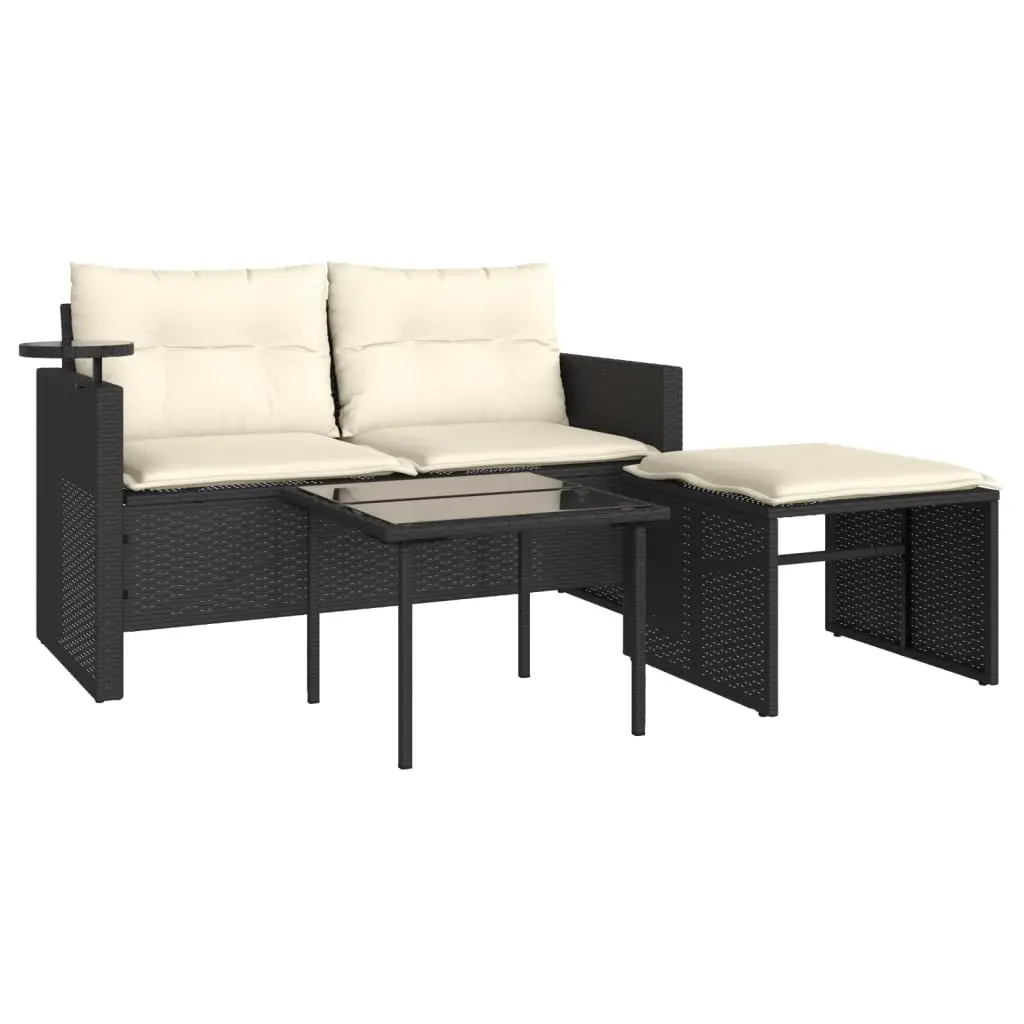 3 Piece Garden Sofa Set with Cushions Black Poly Rattan 365457 - Furniture
