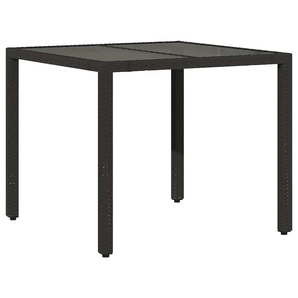Garden Table with Glass Top Black 90x90x75 cm Poly Rattan 365586 - Furniture