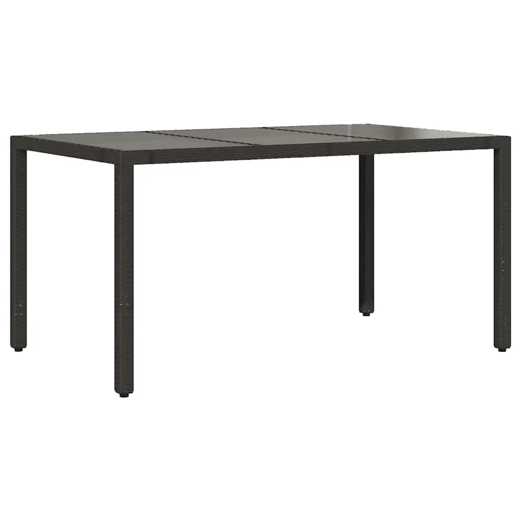 Garden Table with Glass Top Black 150x90x75 cm Poly Rattan 365589 - Furniture