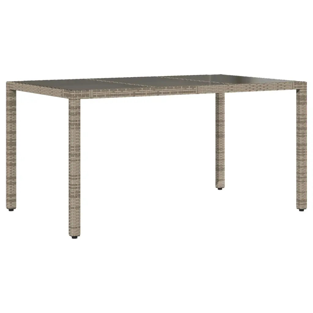 Garden Table with Glass Top Grey 150x90x75 cm Poly Rattan 365591 - Furniture
