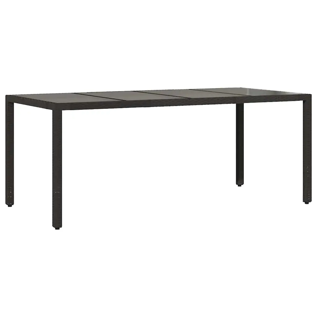 Garden Table with Glass Top Black 190x90x75 cm Poly Rattan 365592 - Furniture