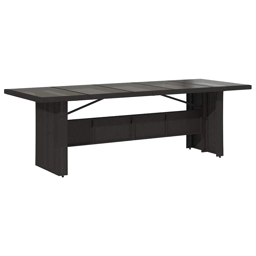Garden Table with Glass Top Black 240x90x75 cm Poly Rattan 365597 - Furniture