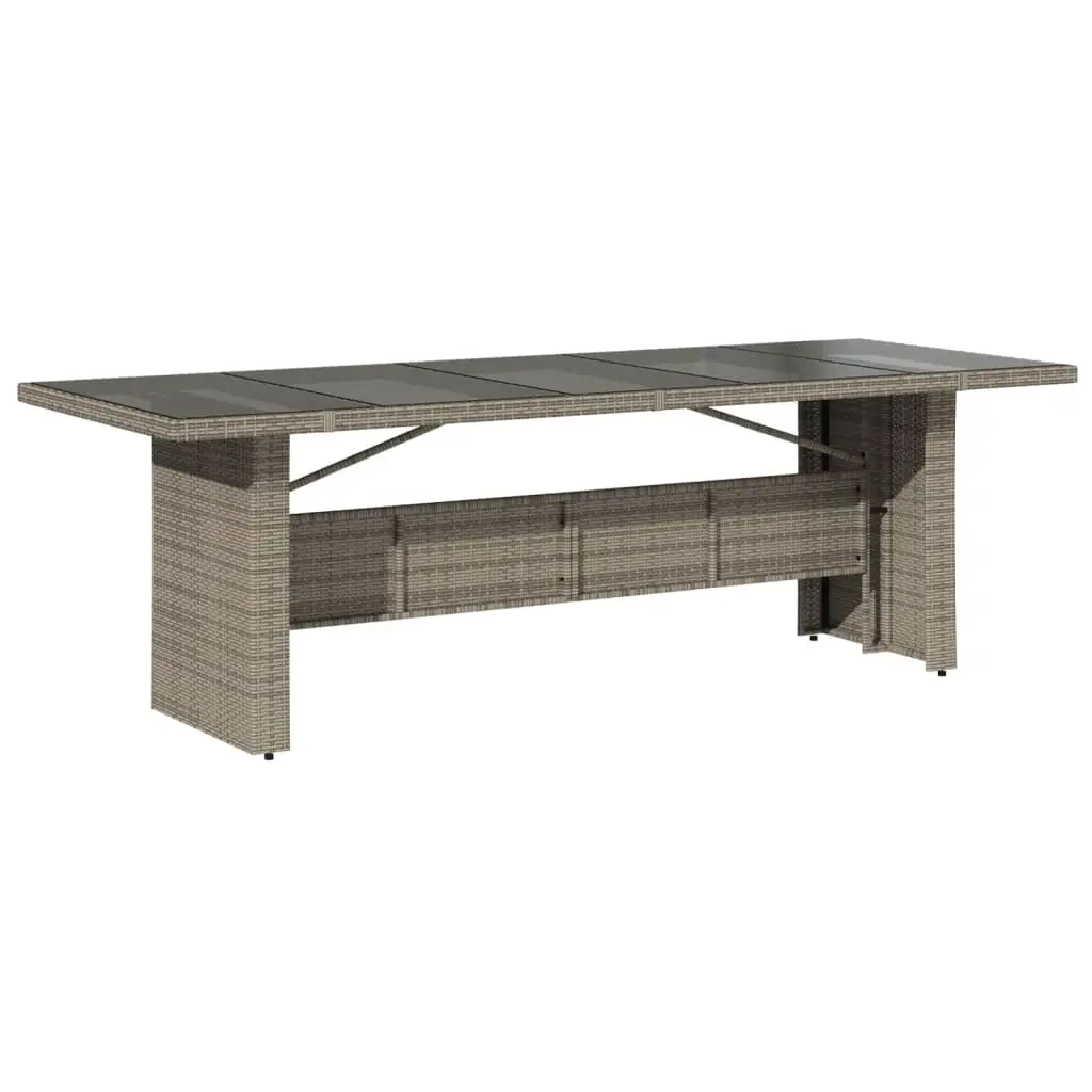 Garden Table with Glass Top Grey 240x90x75 cm Poly Rattan 365599 - Furniture