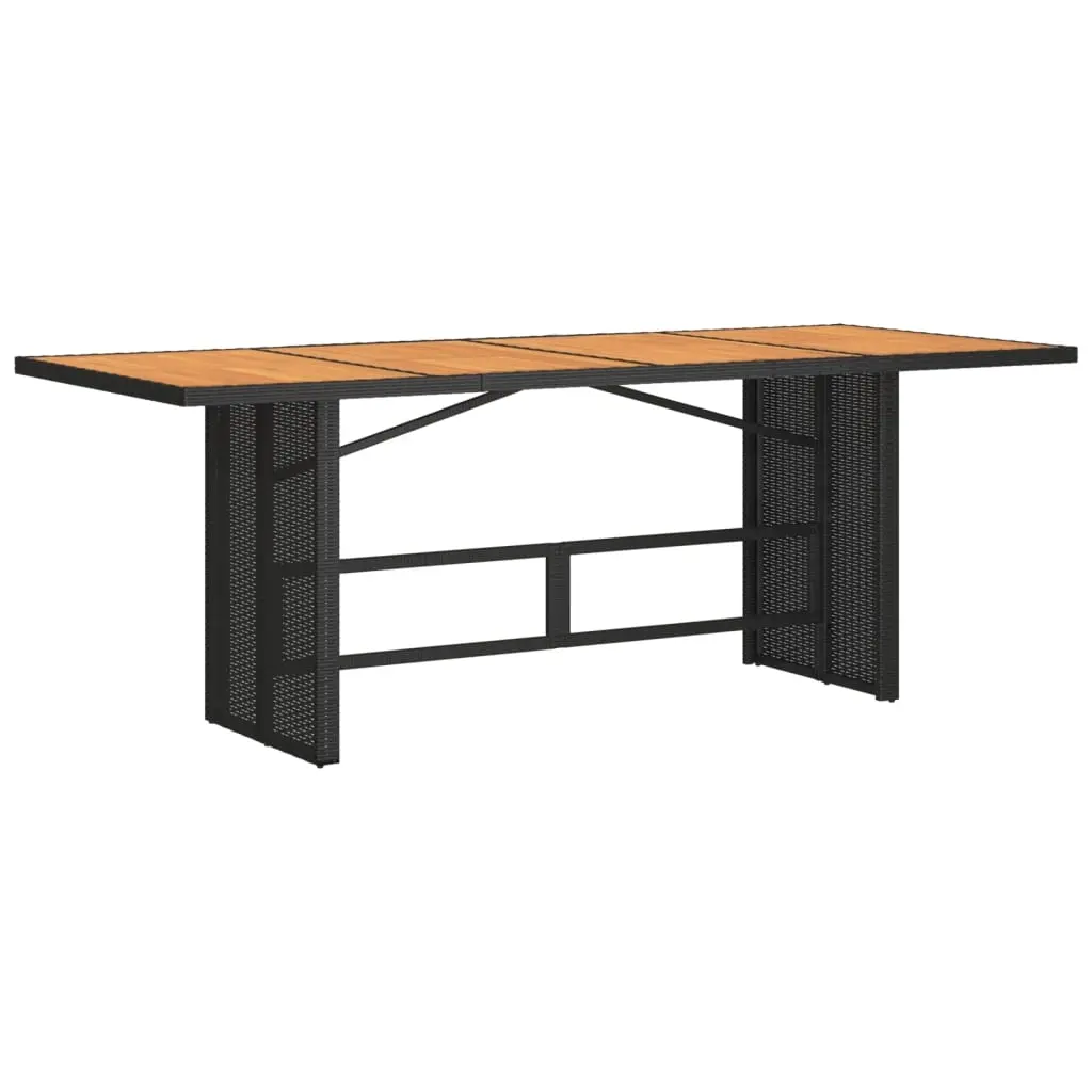 Garden Table with Acacia Wood Top Black 190x80x75 cm Poly Rattan 365600 - Furniture
