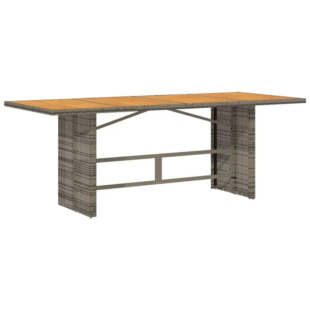 Garden Table with Acacia Wood Top Grey 190x80x75 cm Poly Rattan 365601 - Furniture