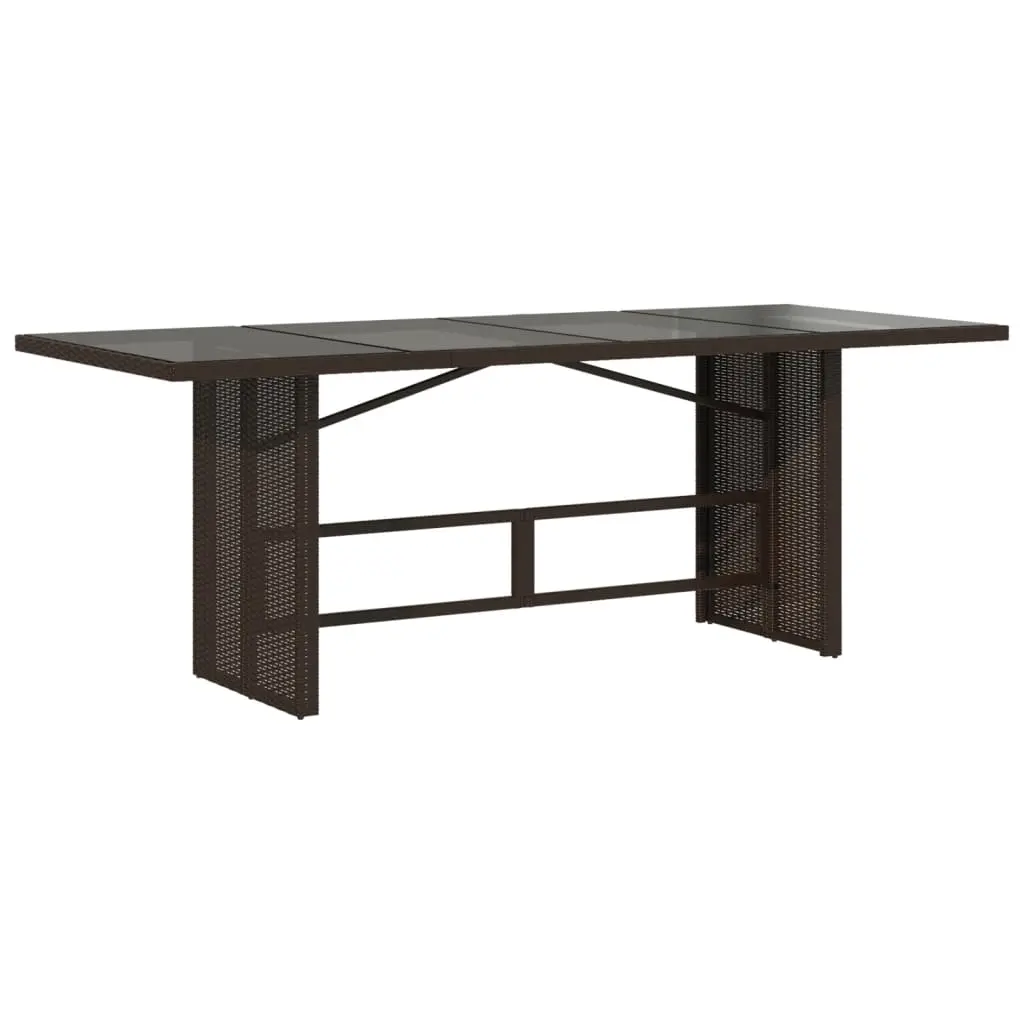 Garden Table with Glass Top Brown 190x80x75 cm Poly Rattan 365603 - Furniture