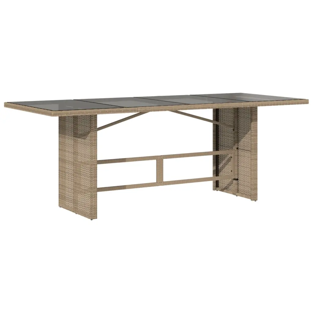 Garden Table with Glass Top Beige 190x80x75 cm Poly Rattan 365605 - Furniture