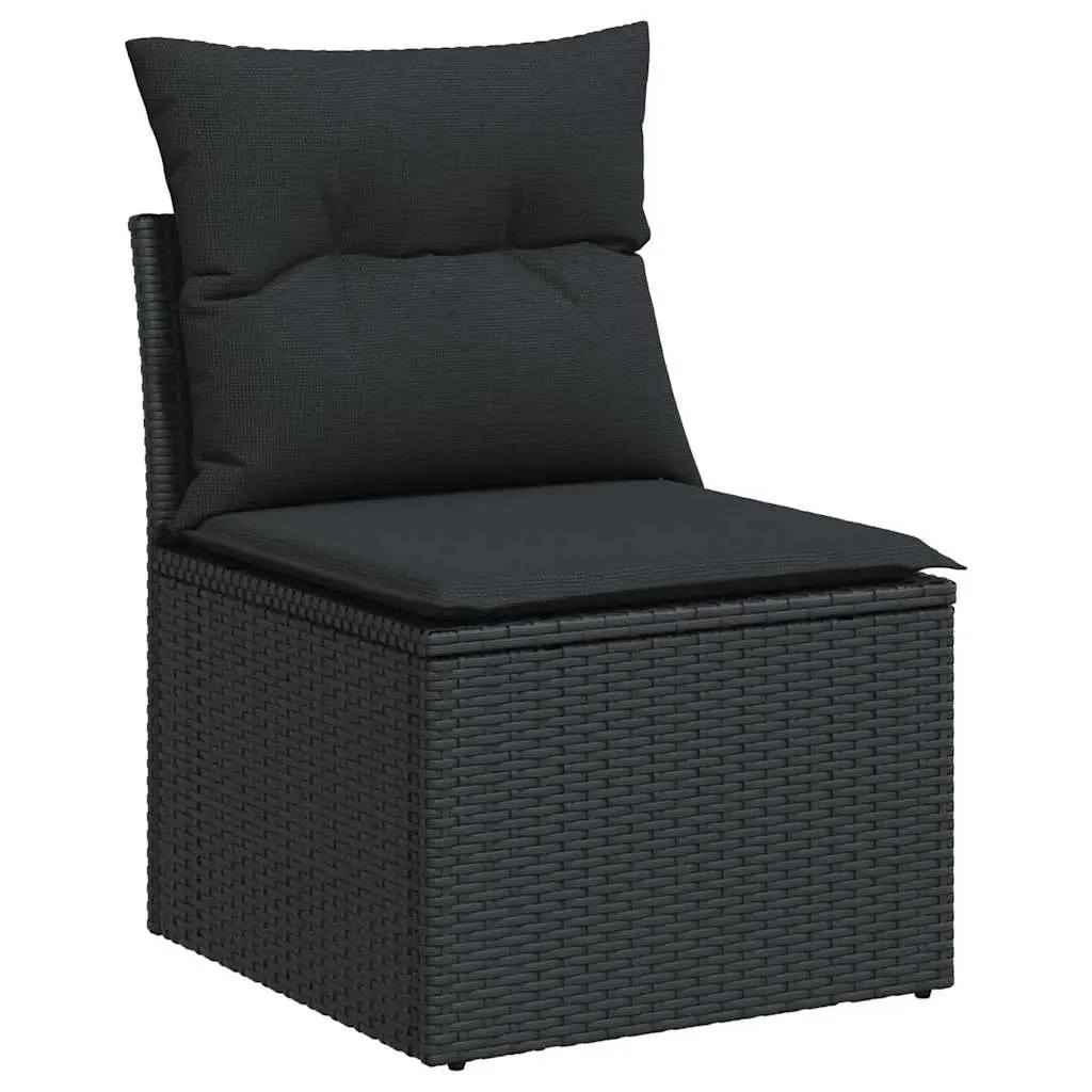 Garden Sofa Armless with Cushions Black Poly Rattan 365961 - Furniture