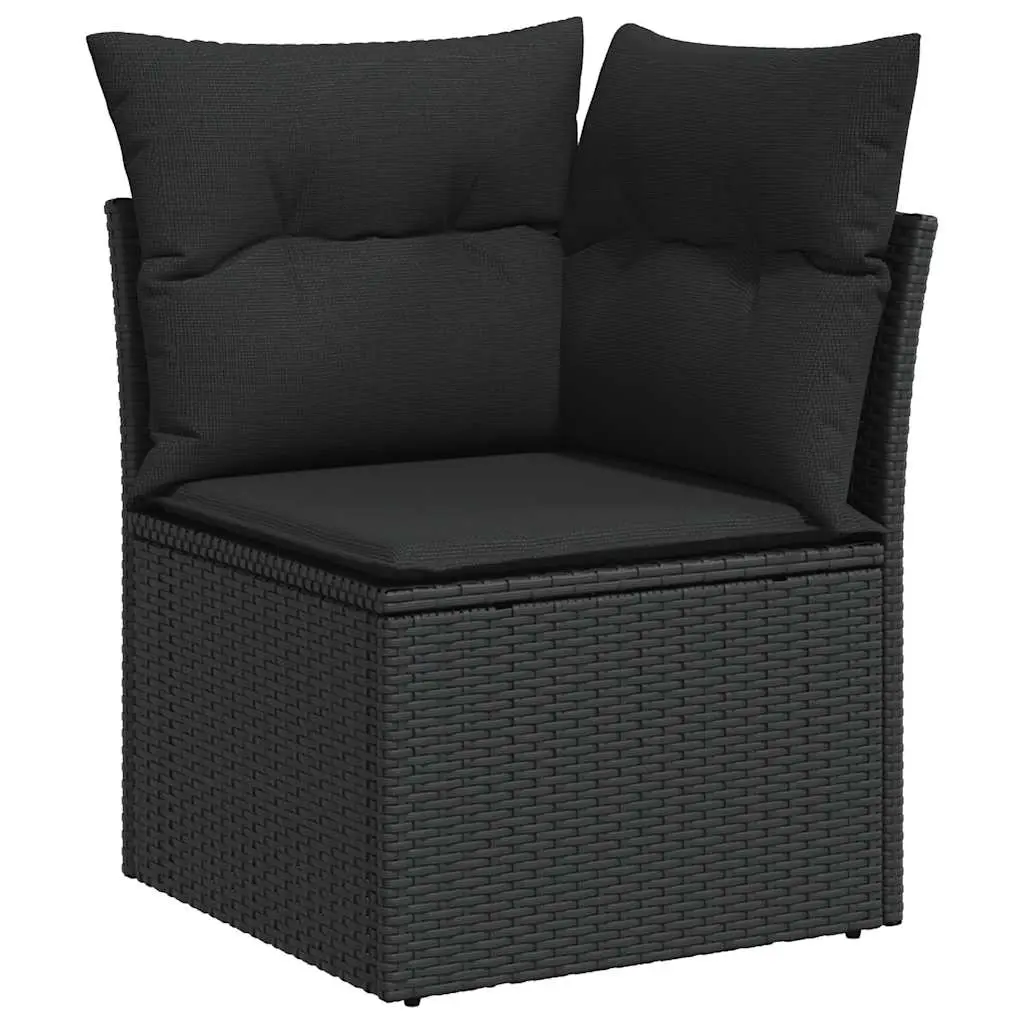 Garden Sofa Corner with Cushions Black Poly Rattan 365962 - Furniture