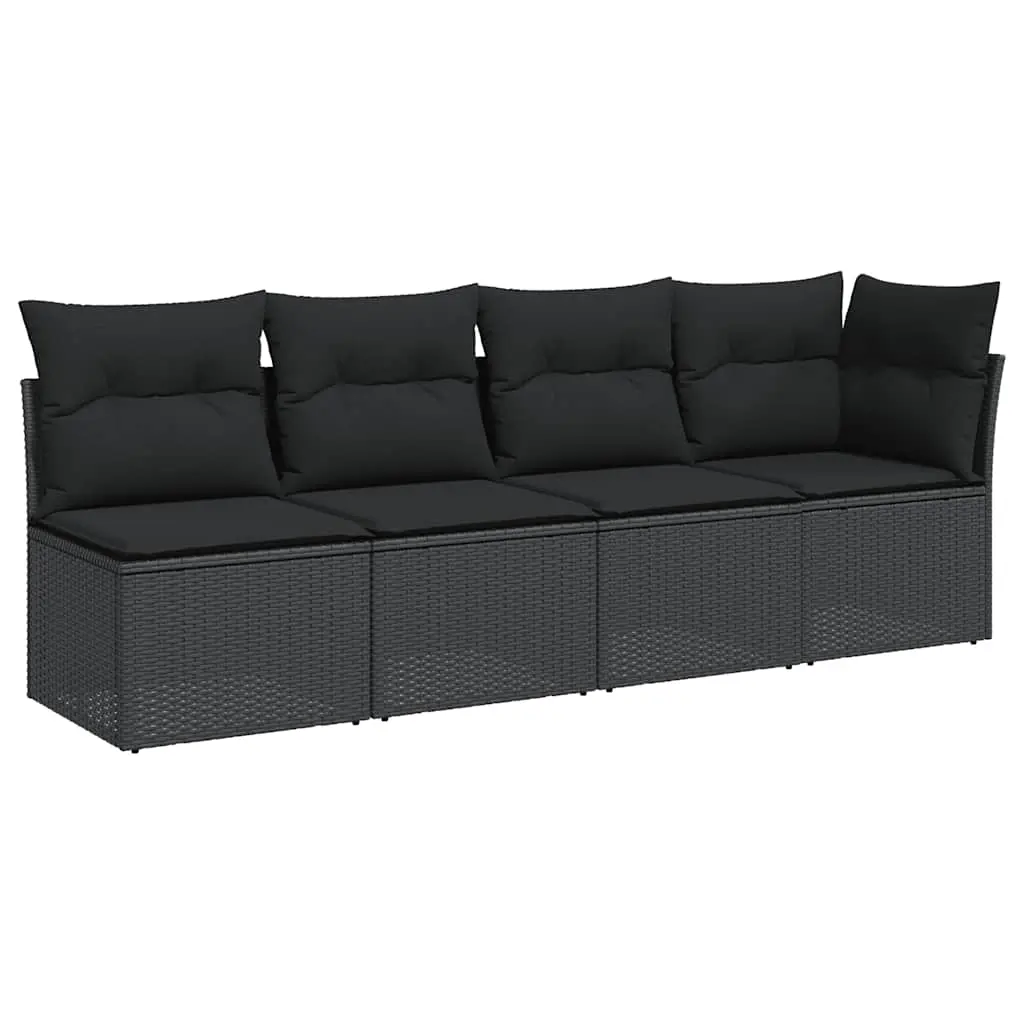 Garden Sofa with Cushions 4-Seater Black Poly Rattan 365964