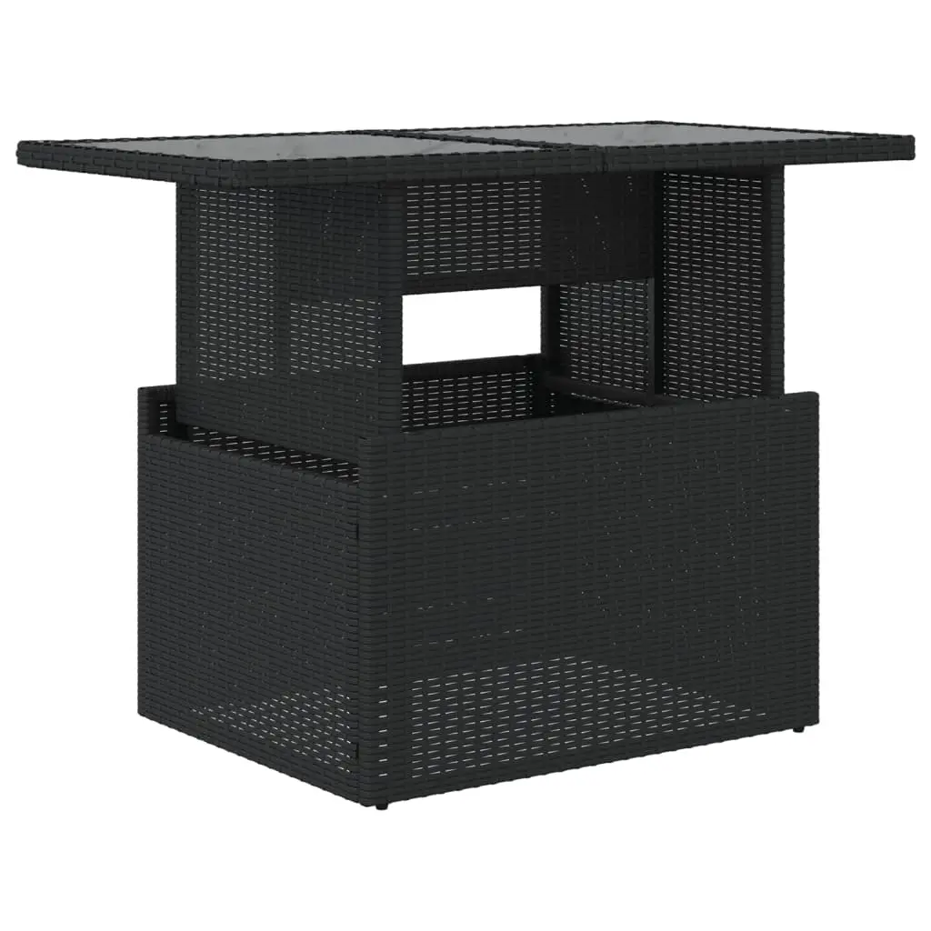 Garden Table with Glass Top Black 100x55x73 cm Poly Rattan 365970 - Furniture