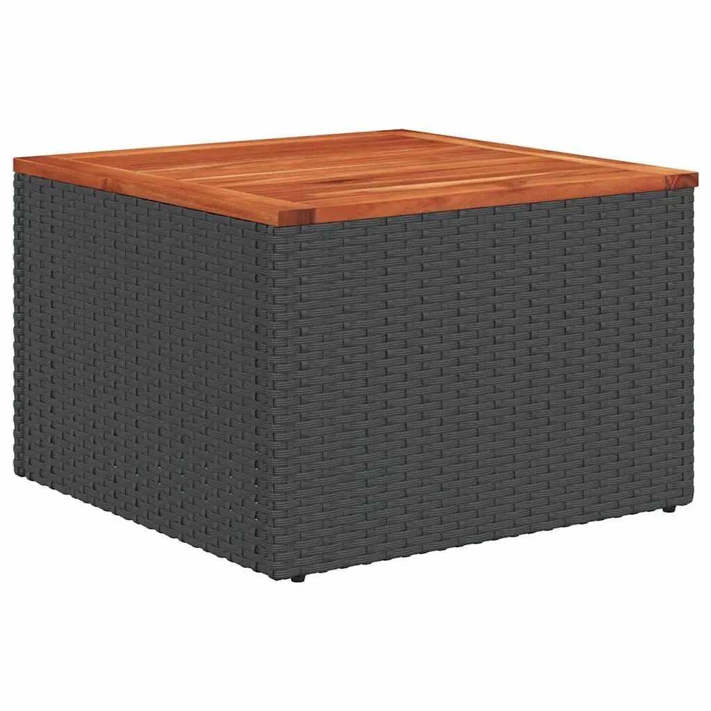 Garden Table Black 55x55x37 cm Poly Rattan and Acacia Wood 365975 - Furniture