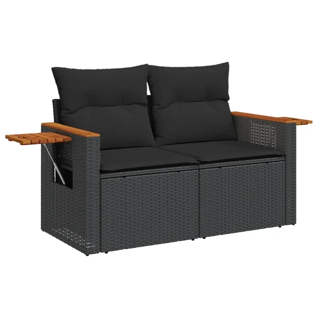 Garden Sofa with Cushions 2-Seater Black Poly Rattan 365978