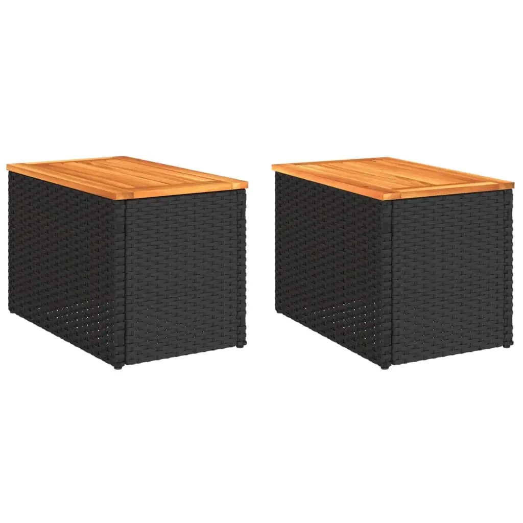 Garden Side Tables 2 pcs Black 55x34x37cm Poly Rattan Solid Wood 365980 - Furniture